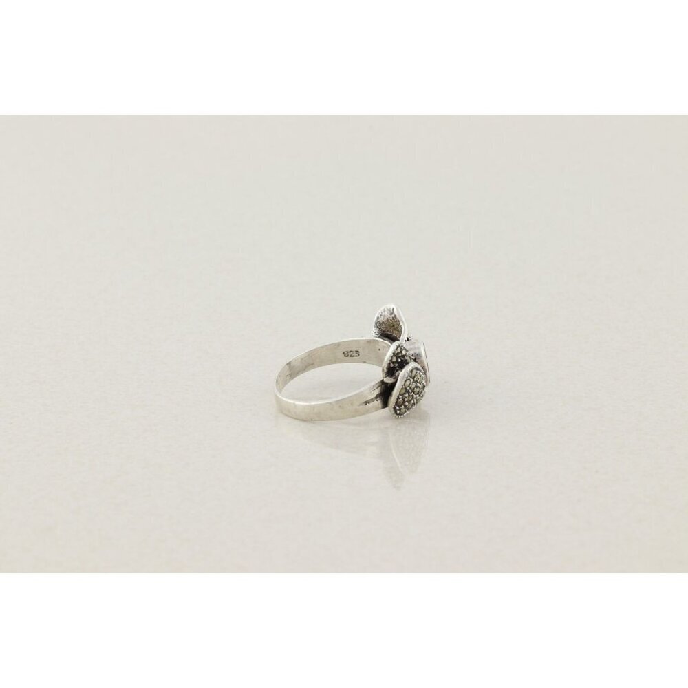 Sterling Silver Onyx and Marcasite Bow Ring Size 8 1/4 - Picture 5 of 7